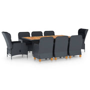 Tuinset 9-delig poly rattan donkergrijs met kussens