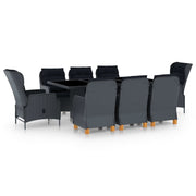 Tuinset poly rattan 9-delig donkergrijs
