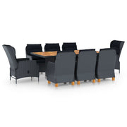 Tuinset 9-delig poly rattan donkergrijs