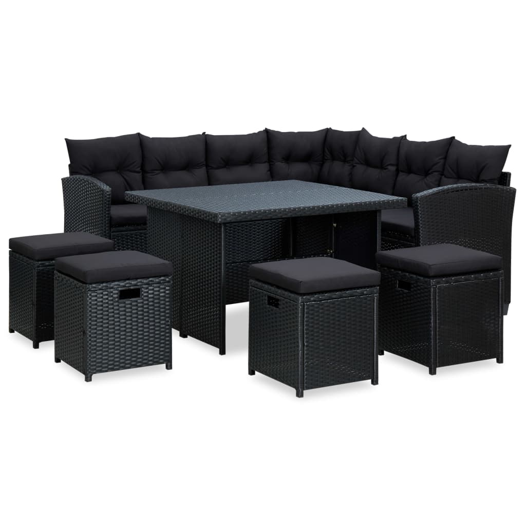 -Delige Loungeset Met Kussens Poly Rattan Zwart