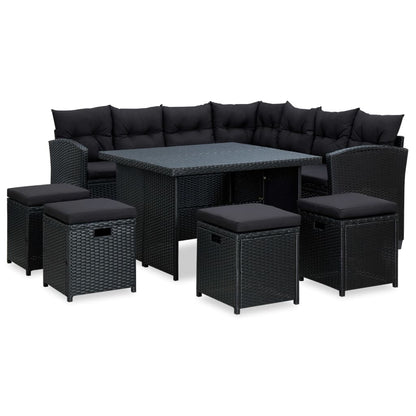 -Delige Loungeset Met Kussens Poly Rattan Zwart