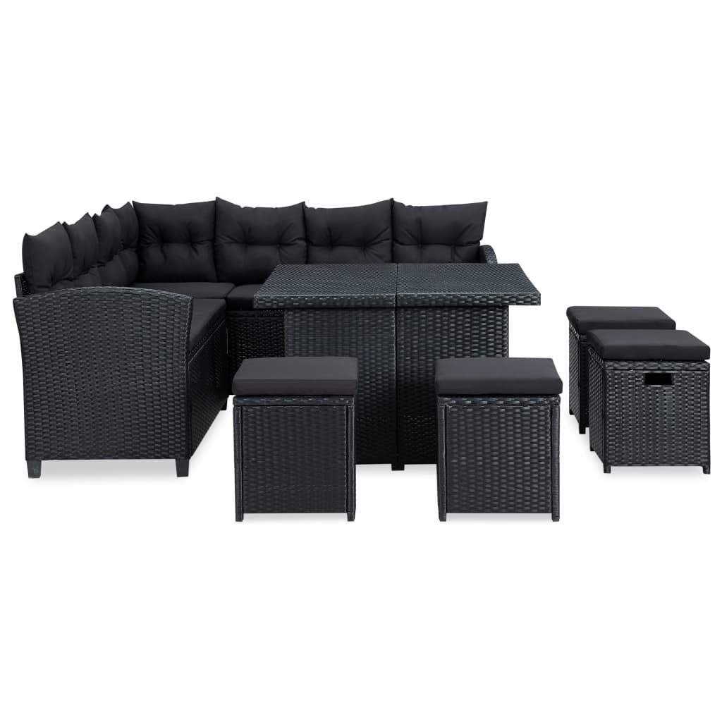 -Delige Loungeset Met Kussens Poly Rattan Zwart