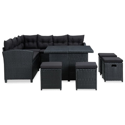 -Delige Loungeset Met Kussens Poly Rattan Zwart