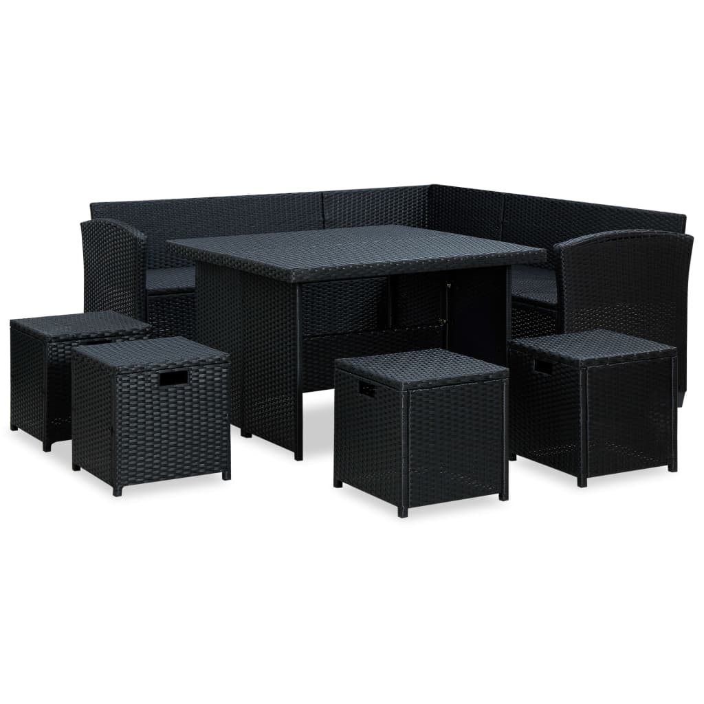 -Delige Loungeset Met Kussens Poly Rattan Zwart