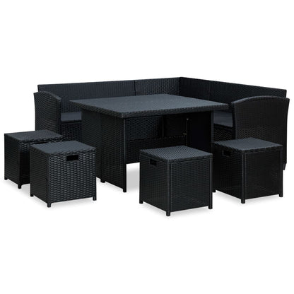-Delige Loungeset Met Kussens Poly Rattan Zwart