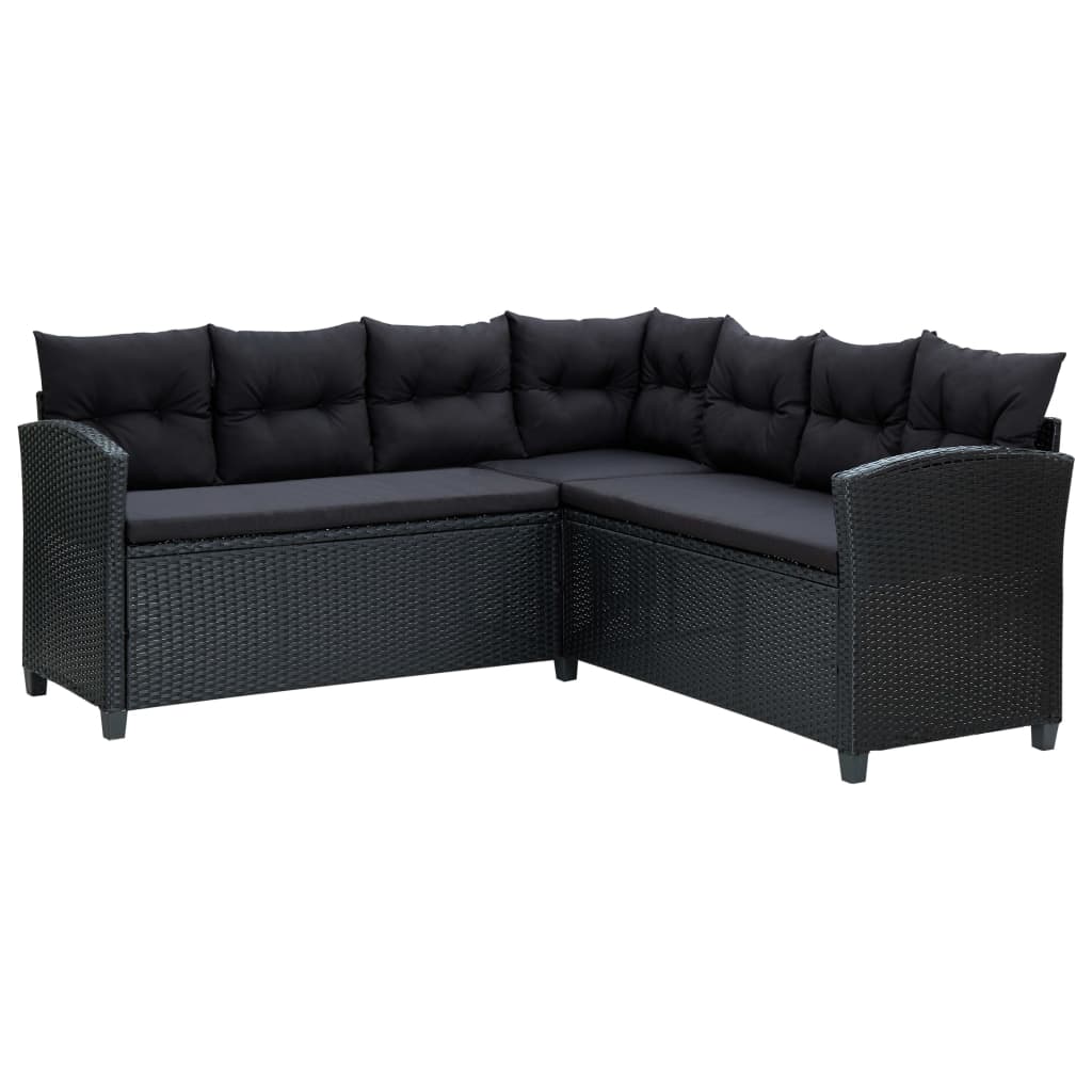 -Delige Loungeset Met Kussens Poly Rattan Zwart