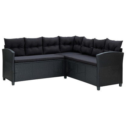 -Delige Loungeset Met Kussens Poly Rattan Zwart