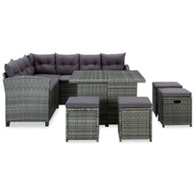 -Delige Loungeset Met Kussens Poly Rattan Grijs