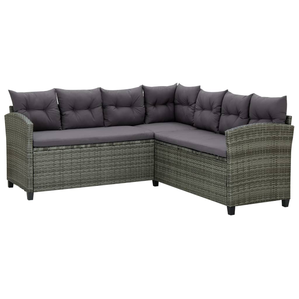 -Delige Loungeset Met Kussens Poly Rattan Grijs