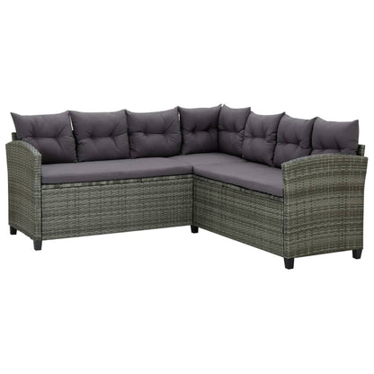 -Delige Loungeset Met Kussens Poly Rattan Grijs