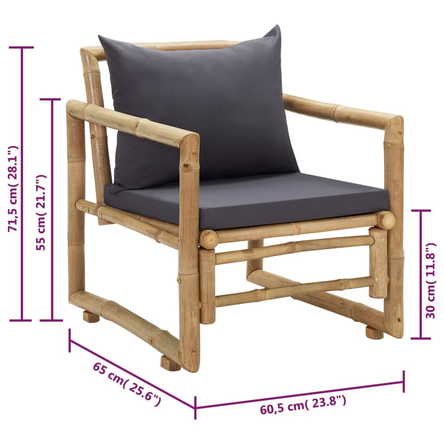 Tuinstoelen Met Kussens Bamboe Grijs