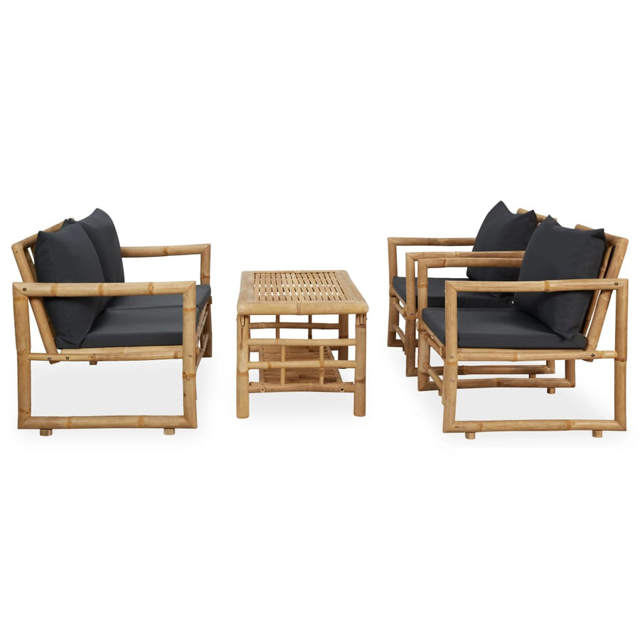 -Delige Loungeset Met Kussens Bamboe Grijs
