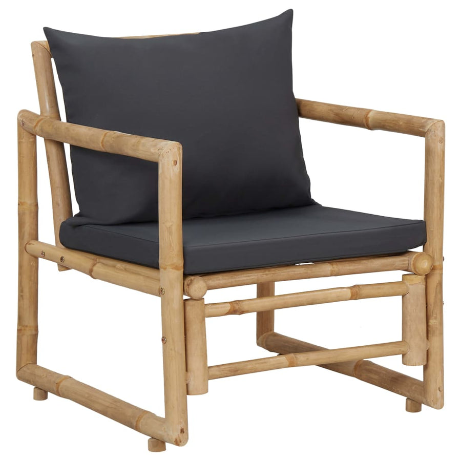 -Delige Loungeset Met Kussens Bamboe Grijs