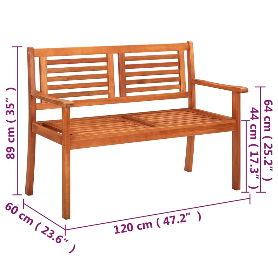 Tuinbank 2-Zits Met Kussen 120 Cm Massief Eucalyptushout Grijs
