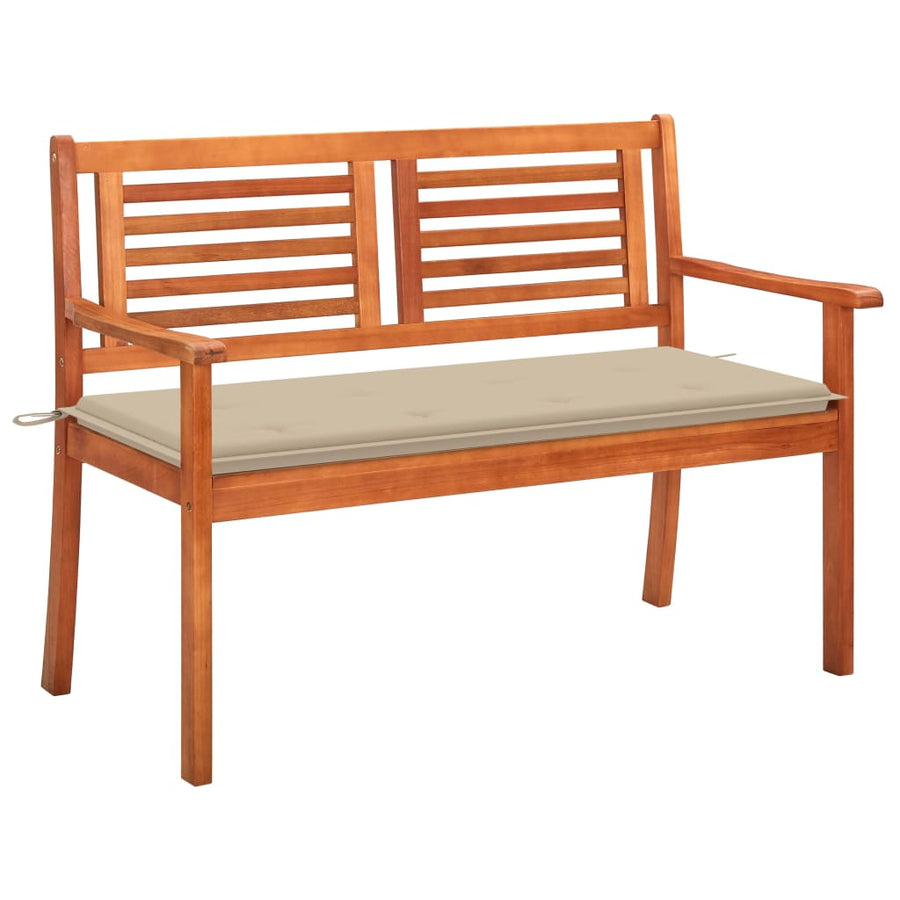 Tuinbank 2-Zits Met Kussen 120 Cm Massief Eucalyptushout Beige