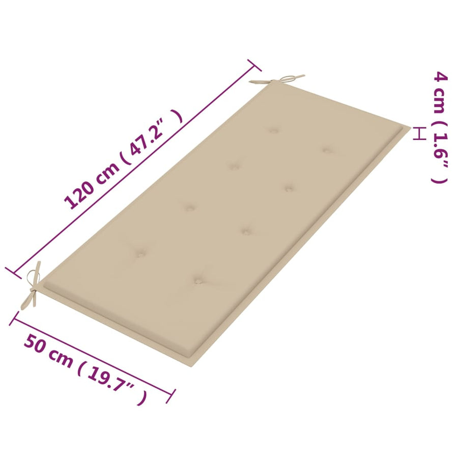 Tuinbank 2-Zits Met Kussen 120 Cm Massief Eucalyptushout Beige