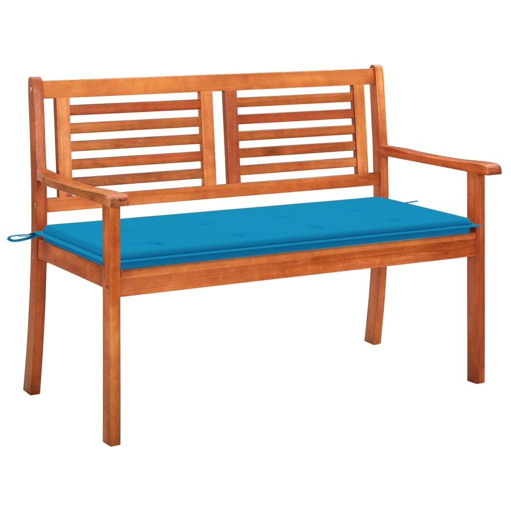 Tuinbank 2-Zits Met Kussen Massief Eucalyptushout 120 cm Blauw