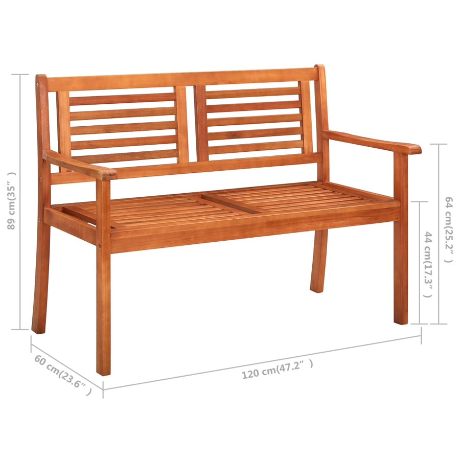 Tuinbank 2-Zits Met Kussen 120 Cm Massief Eucalyptushout Zwart