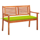 Garden Bench 2-Seater With Cushion Solid Eucalyptus Wood Bright Green 120 cm