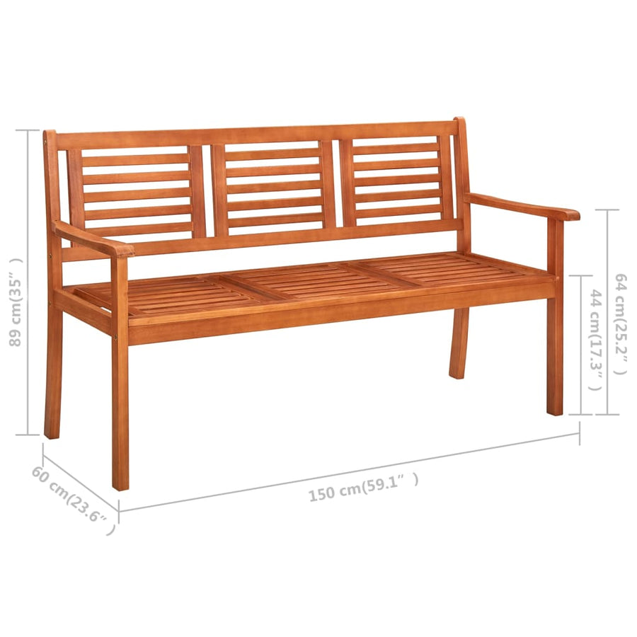 Tuinbank 3-Zits Met Kussen Massief Eucalyptushout 150 cm