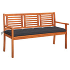 3-Seater Garden Bench with Cushion Solid Eucalyptus Wood 150 cm