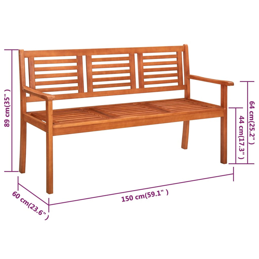 Tuinbank 3-Zits Met Kussen Massief Eucalyptushout 150 cm
