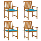 Tuinstoelen 4 st massief acaciahout blauwe kussens
