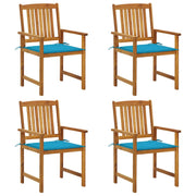 Tuinstoelen 4 st massief acaciahout blauwe kussens