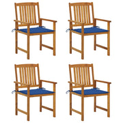 Tuinstoelen 4 st massief acaciahout met blauw kussen