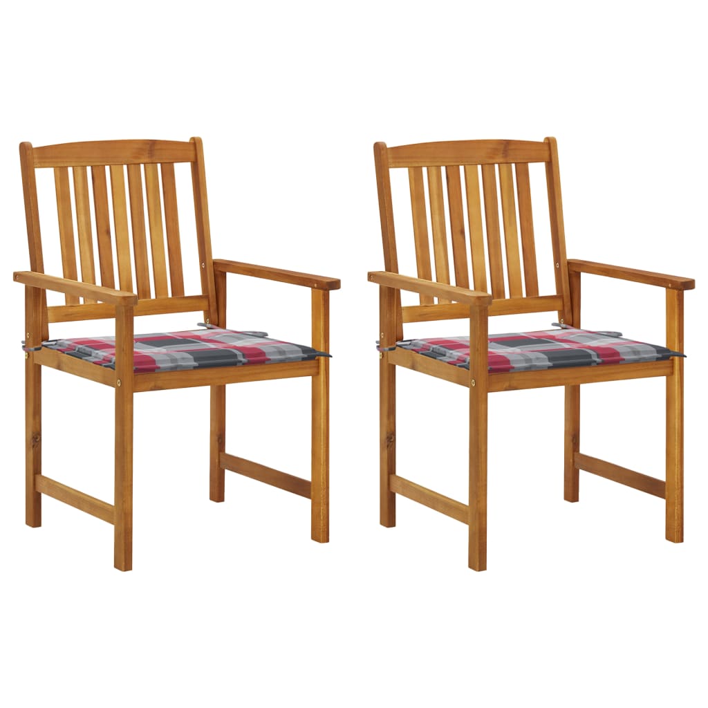 Tuinstoelen 2 St Met Kussens Massief Acaciahout Rood ruitpatroon