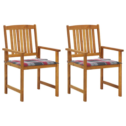 Tuinstoelen 2 St Met Kussens Massief Acaciahout Rood ruitpatroon