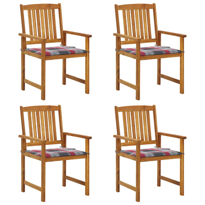 Tuinstoelen Met Kussens Massief Acaciahout 4 Rood ruitpatroon