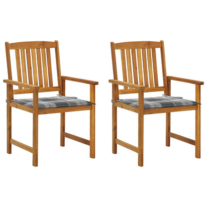 Tuinstoelen 2 St Met Kussens Massief Acaciahout Grijs ruitpatroon