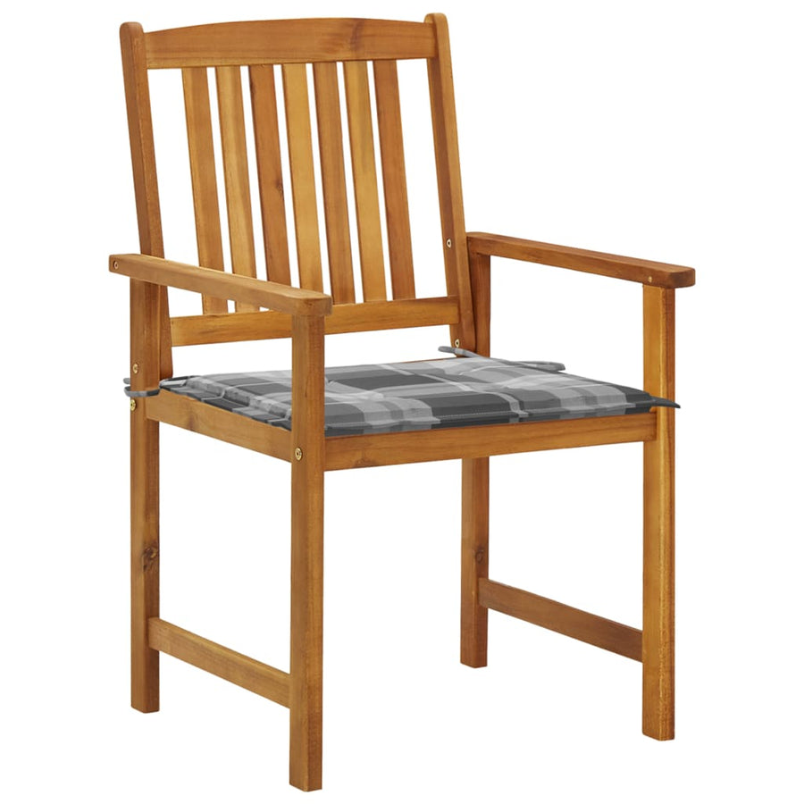 Tuinstoelen 2 St Met Kussens Massief Acaciahout Grijs ruitpatroon