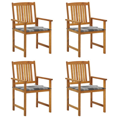 Tuinstoelen Met Kussens Massief Acaciahout 4 Grijs ruitpatroon