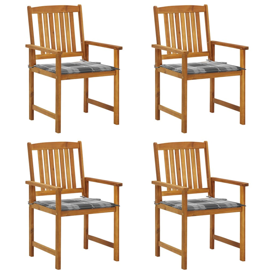 Tuinstoelen Met Kussens Massief Acaciahout 4 Grijs ruitpatroon