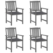 Tuinstoelen 4 st massief acaciahout grijs met kussens