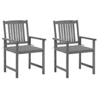 Tuinstoelen 2 stuks massief acaciahout grijs met kussens
