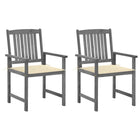 Tuinstoelen 2 stuks massief acaciahout grijs met kussens
