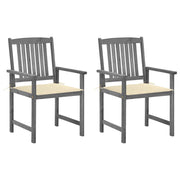 Tuinstoelen 2 stuks massief acaciahout grijs met kussens