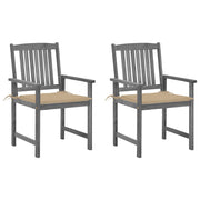 Tuinstoelen 2 stuks massief acaciahout grijs met kussens