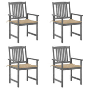 Tuinstoelen 4 st massief acaciahout grijs met kussens