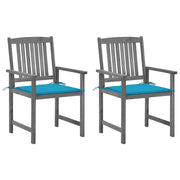 Tuinstoelen 2 st massief acaciahout grijs met kussens