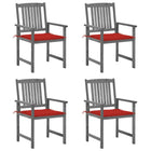 Tuinstoelen 4 st massief acaciahout grijs met kussens