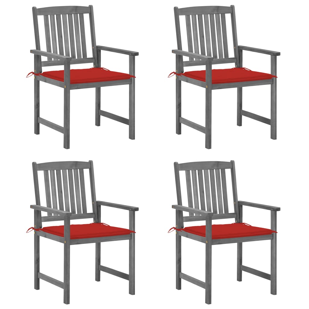 Tuinstoelen 4 St Met Kussens Massief Acaciahout Grijs Rood