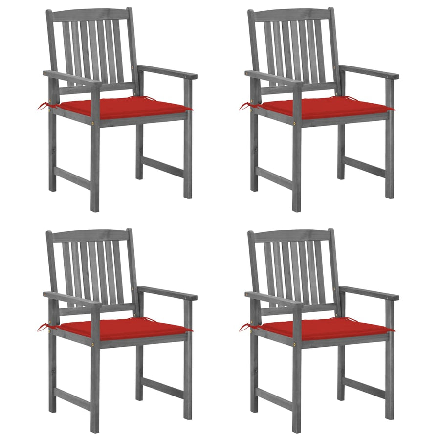 Tuinstoelen 4 St Met Kussens Massief Acaciahout Grijs Rood