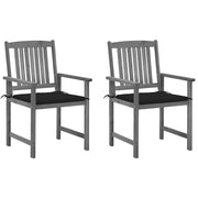 Tuinstoelen 2 stuks massief acaciahout grijs met kussens