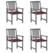 Tuinstoelen 4 st massief acaciahout grijs met kussens