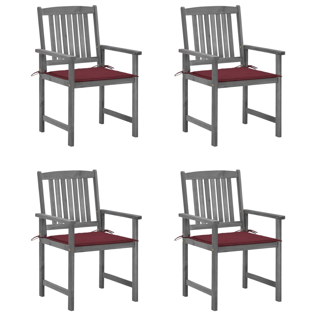 Tuinstoelen Met Kussens Massief Acaciahout Grijs 4 Wijnrood