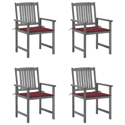 Tuinstoelen Met Kussens Massief Acaciahout Grijs 4 Wijnrood